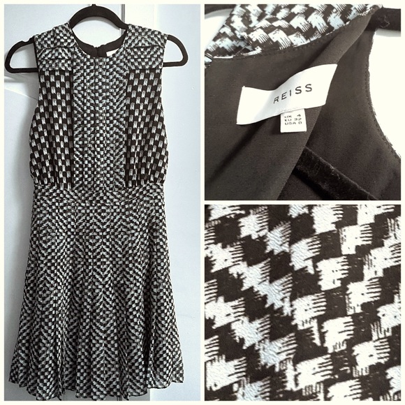 Reiss houndstooth pattern cream and black mini dress, lined, size 0 - Picture 4 of 4